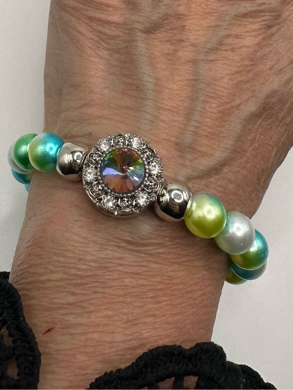 Snap Jewelry Blue & Green Faux Pearl Bracelet & 18mm Multicolor Ginger Snap NWT